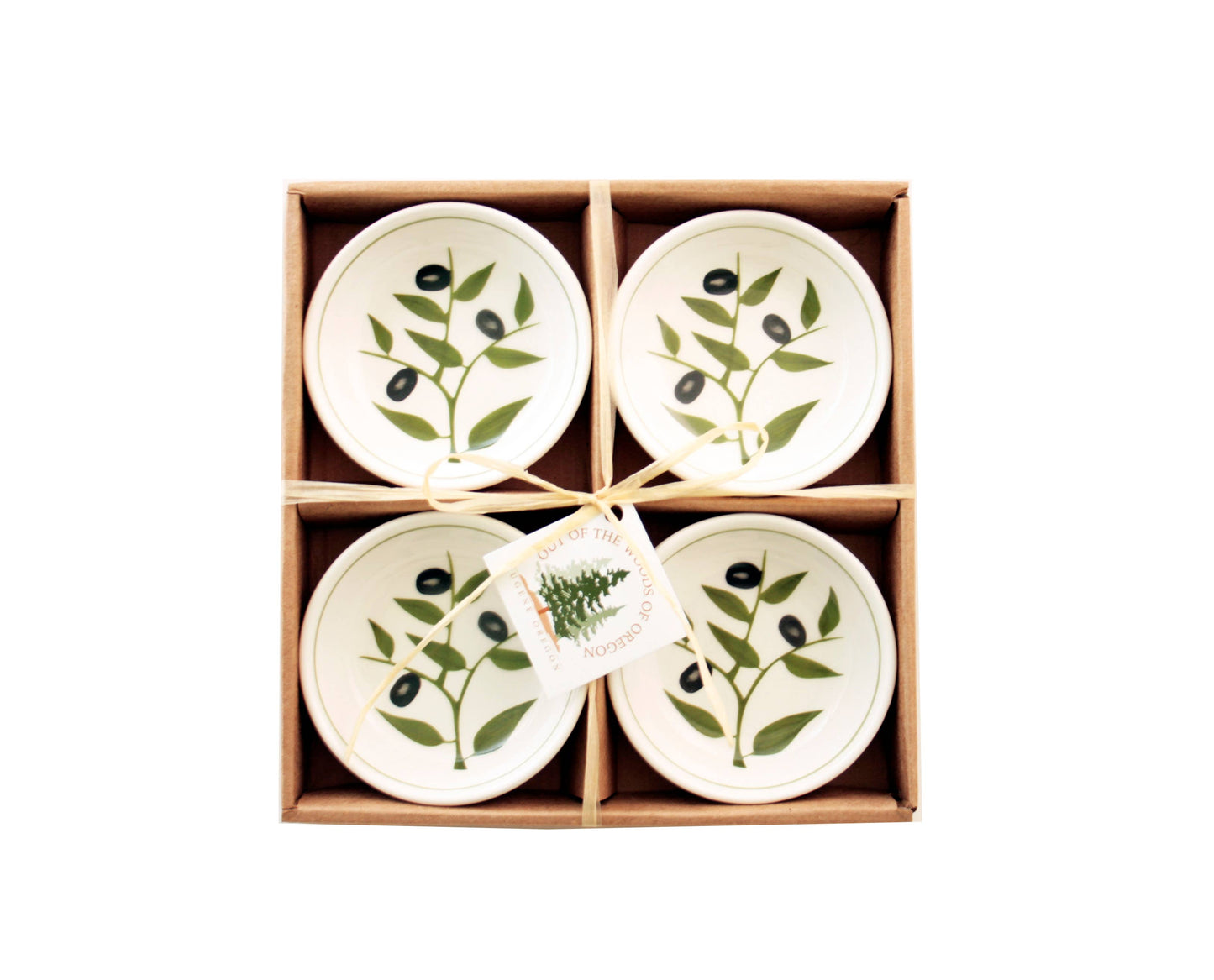 Set of 4 Small Round Bowls - Olive Branch (3.75")
