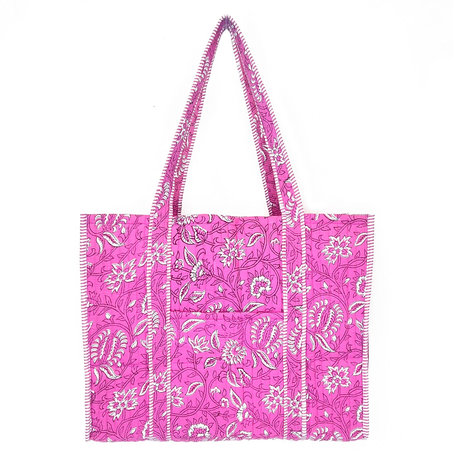 Quilted Block-Printed Tote Bag with Travel Pouch