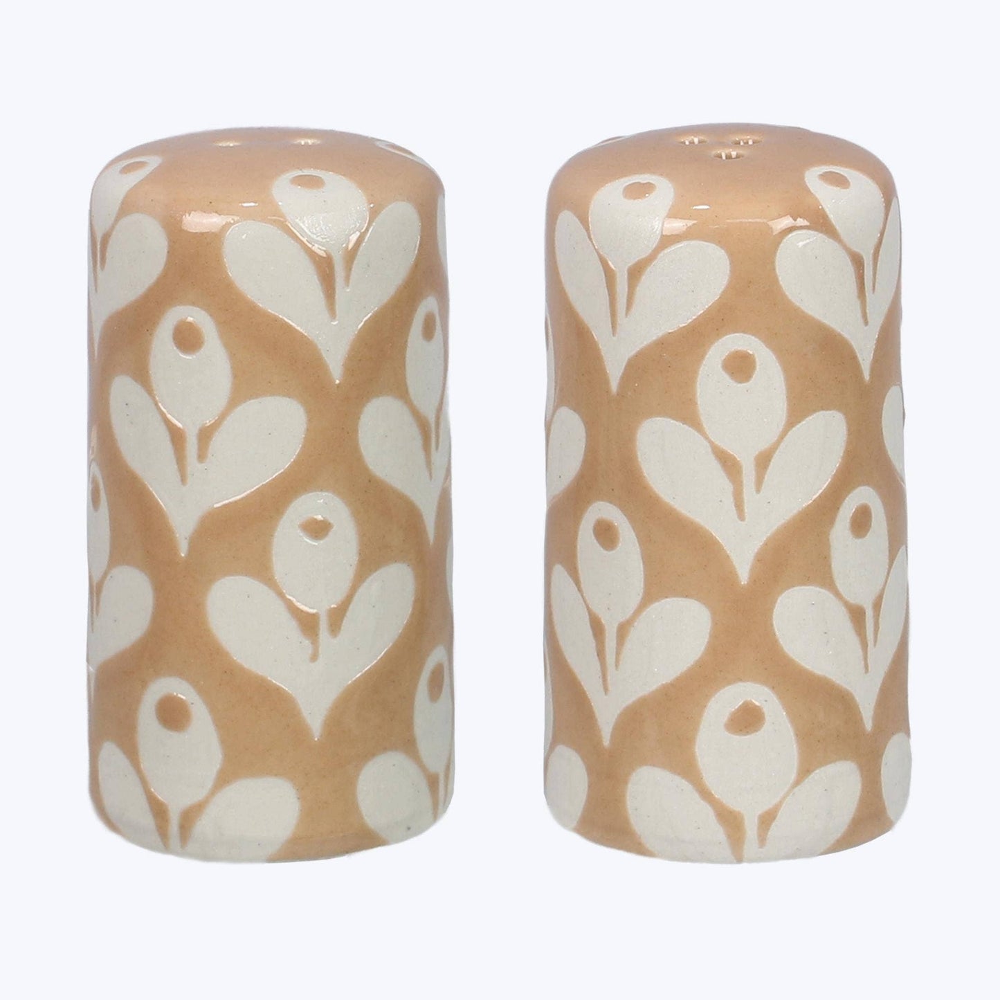 Stoneware Natural & White Salt & Pepper Shakers 2pc Set