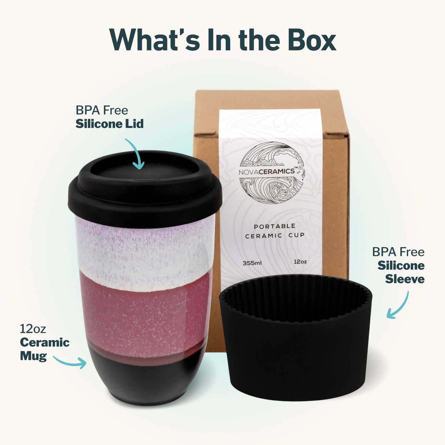 Eclipse 12oz Ceramic Travel Mug – (Includes Lid & Band)