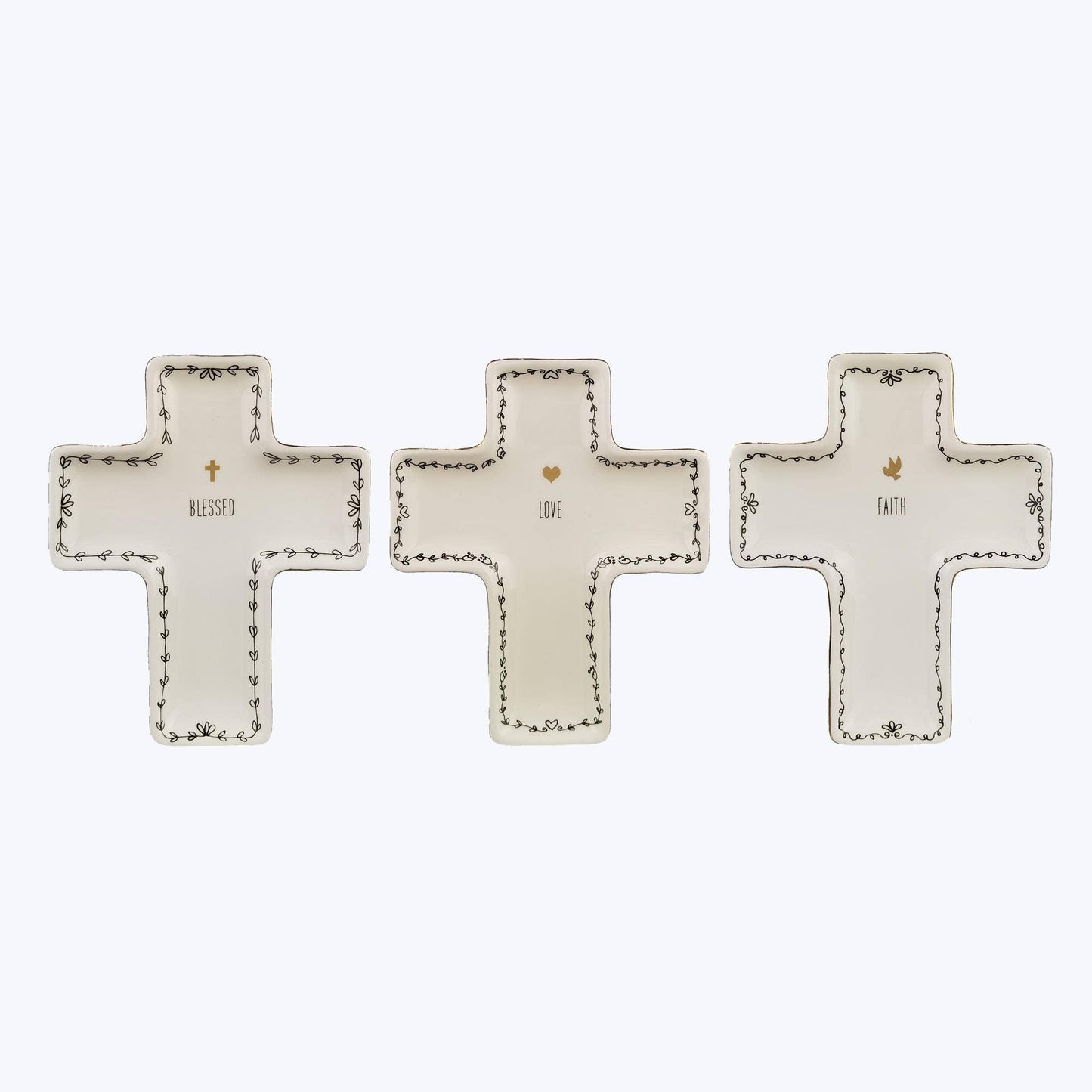 Ceramic Golden Faith Cross-Shaped Dish Set