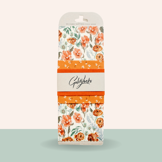Reusable Beeswax Food Wraps: Golden Floral Set of 3