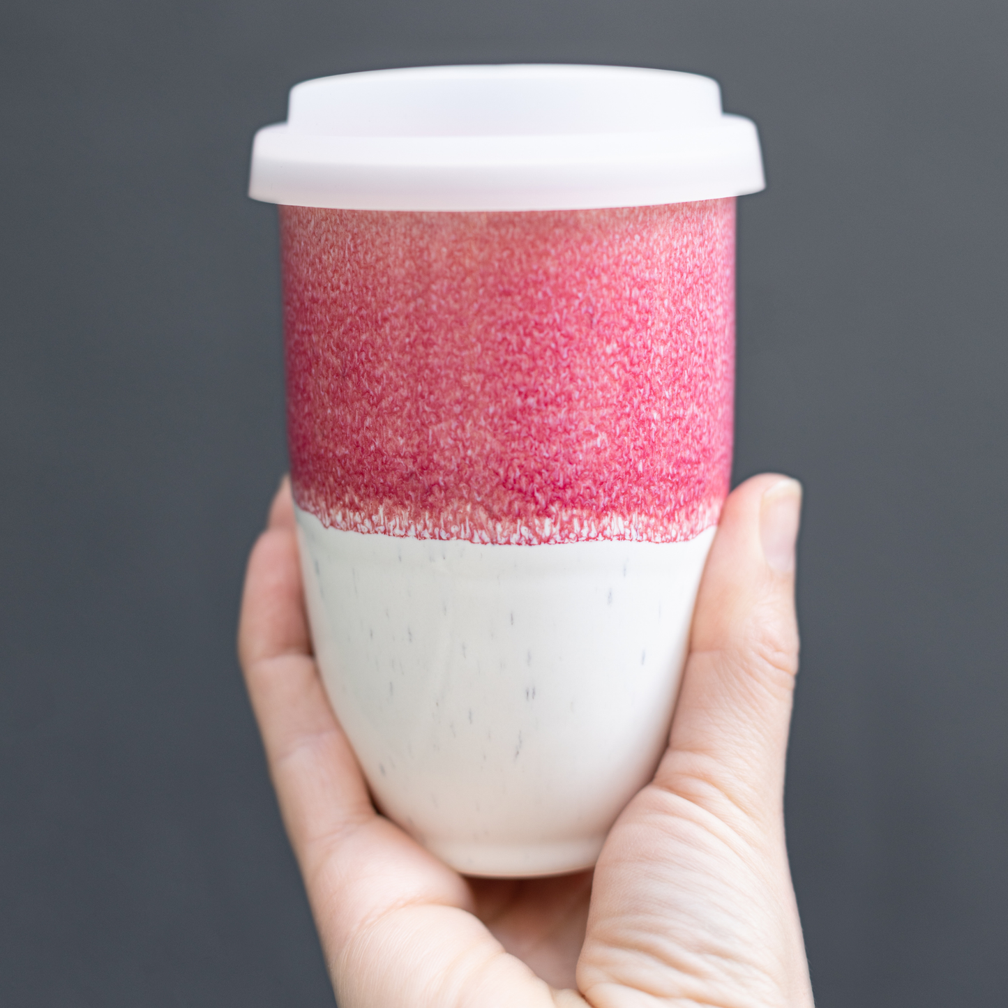 Coral Pink Ceramic Travel Mug – 12oz Reusable Stoneware Cup