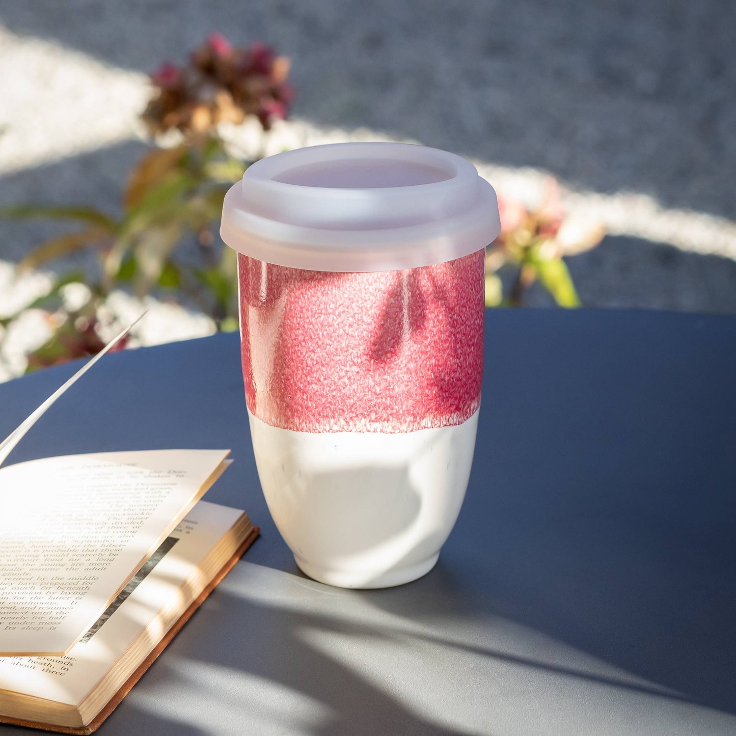 Coral Pink Ceramic Travel Mug – 12oz Reusable Stoneware Cup