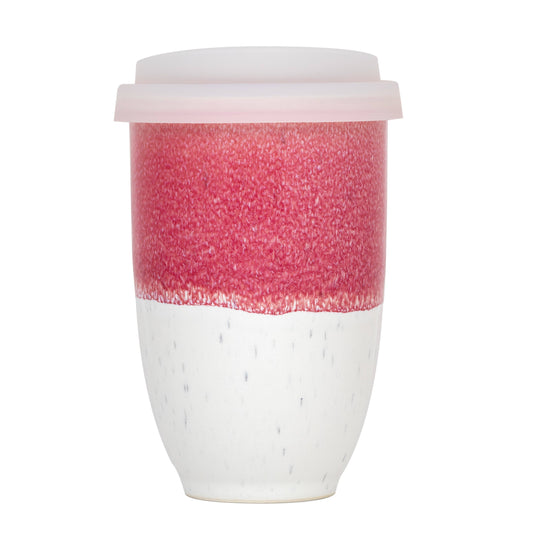 Coral Pink Ceramic Travel Mug – 12oz Reusable Stoneware Cup