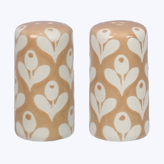 Stoneware Natural & White Salt & Pepper Shakers 2pc Set