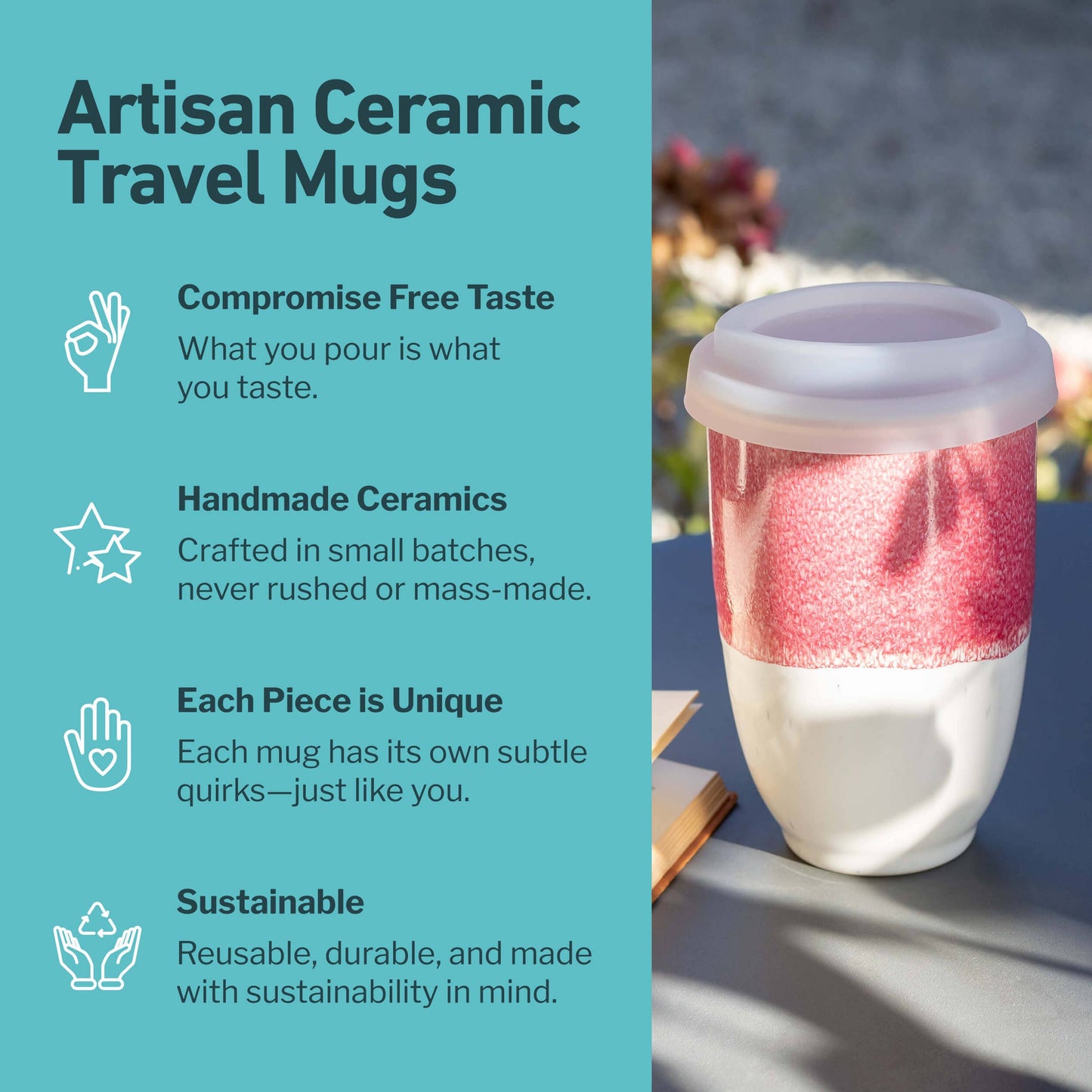 Coral Pink Ceramic Travel Mug – 12oz Reusable Stoneware Cup