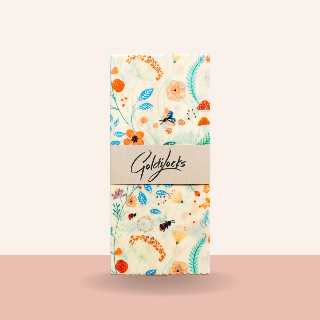 Reusable Beeswax Food Wraps: Pollinators Single Medium