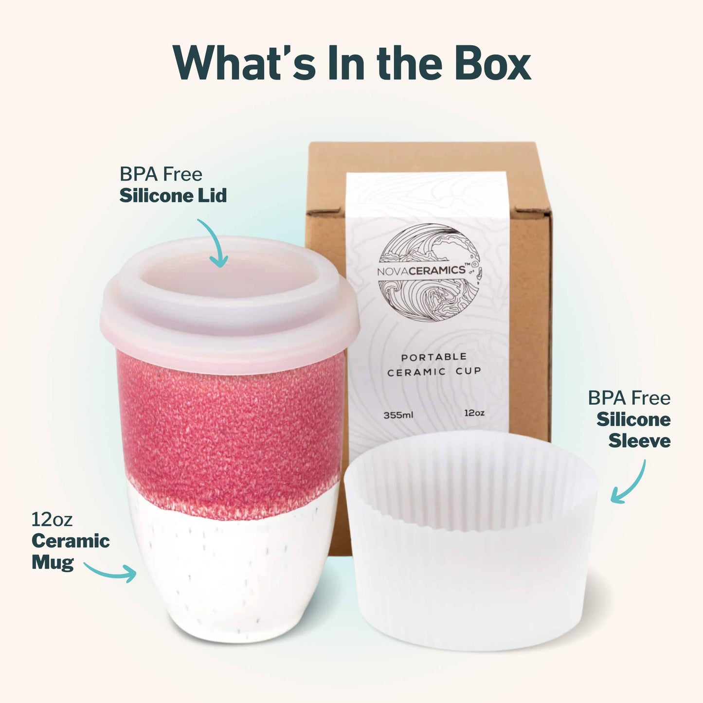 Coral Pink Ceramic Travel Mug – 12oz Reusable Stoneware Cup