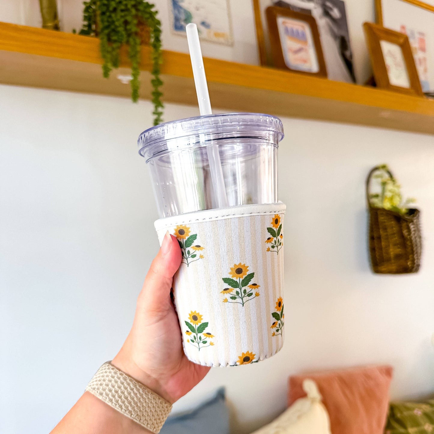 Sunflowers and Stripes | Iced Coffee Sleeve